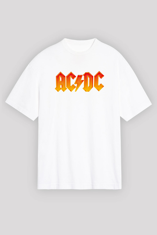 ACDC Baskılı Unisex Beyaz Oversize Tişört