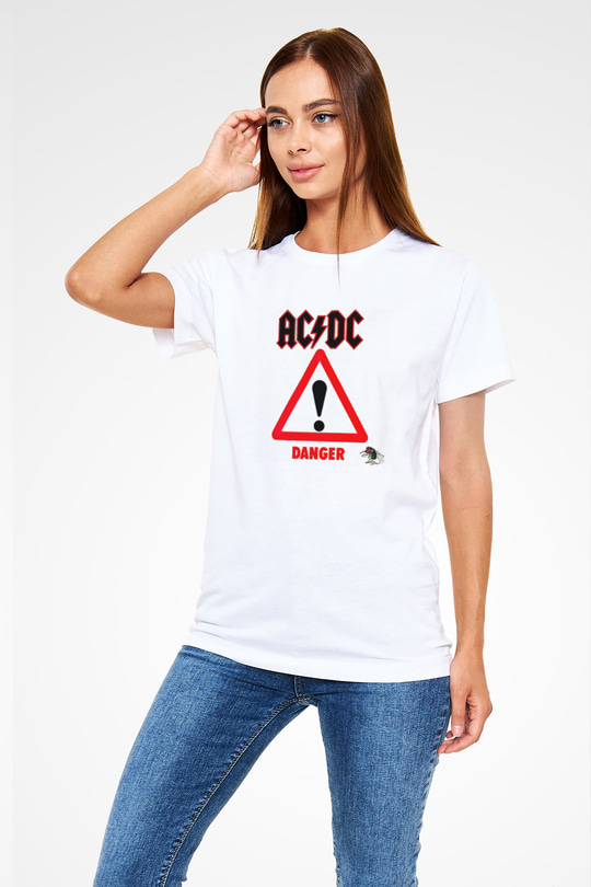 ACDC Baskılı Unisex Beyaz Tişört