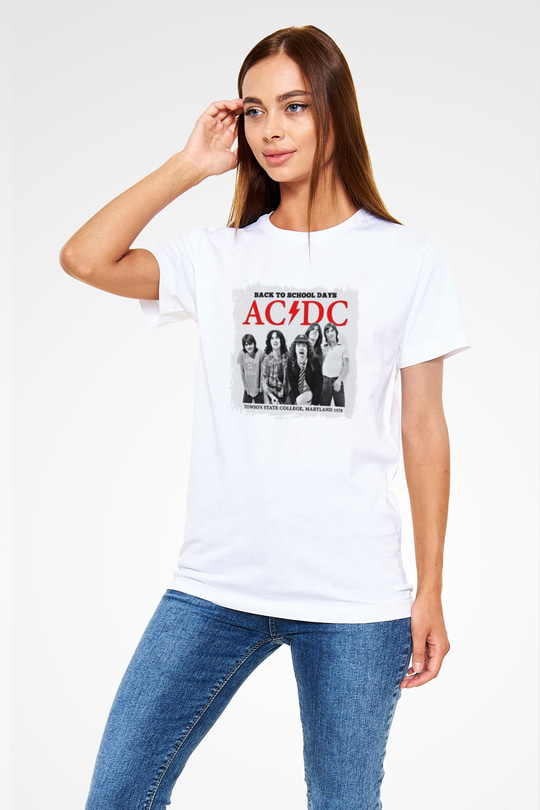 ACDC Baskılı Unisex Beyaz Tişört