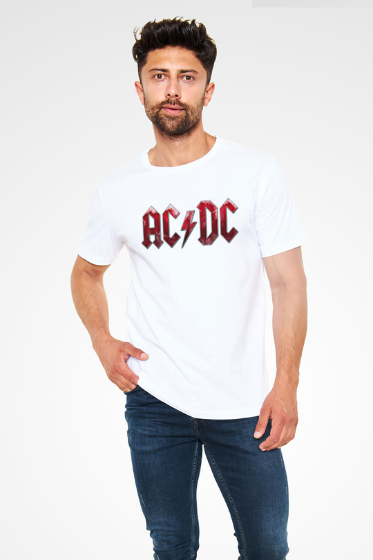 ACDC Baskılı Unisex Beyaz Tişört