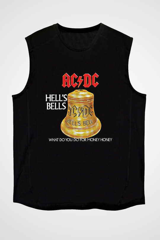 ACDC Baskılı Unisex Siyah Kolsuz Tişört