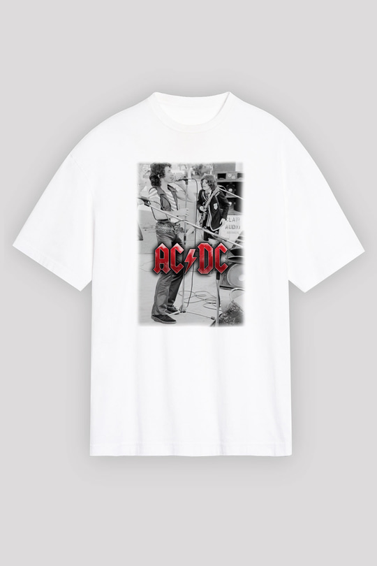 AC DC Brian Johnson Angus Young Beyaz Unisex Oversize Tişört T-Shirt