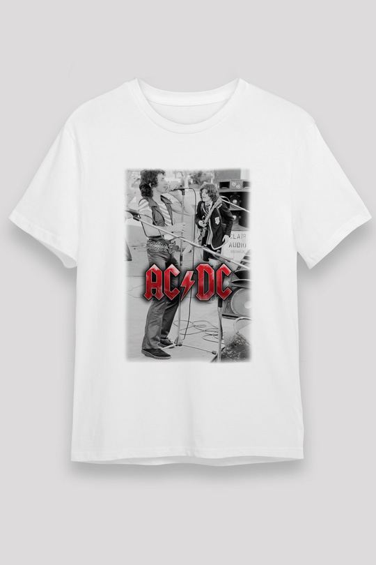 AC DC Brian Johnson Angus Young Beyaz Unisex Tişört T-Shirt - TişörtFabrikası