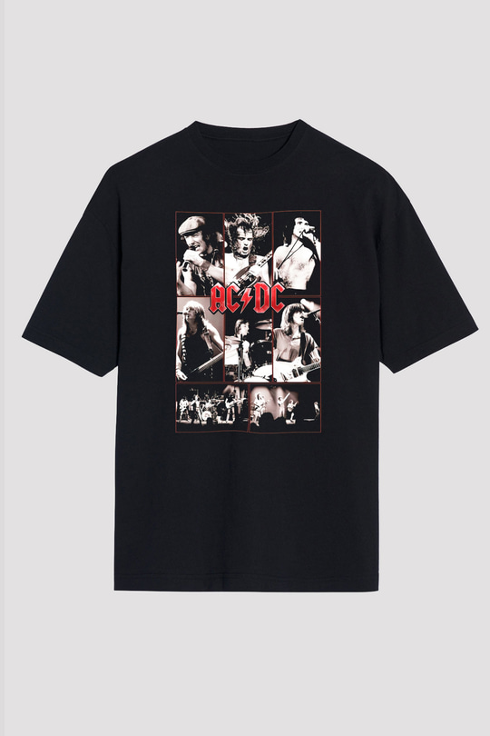 AC DC Brian Johnson Angus Young Siyah Unisex Oversize Tişört T-Shirt