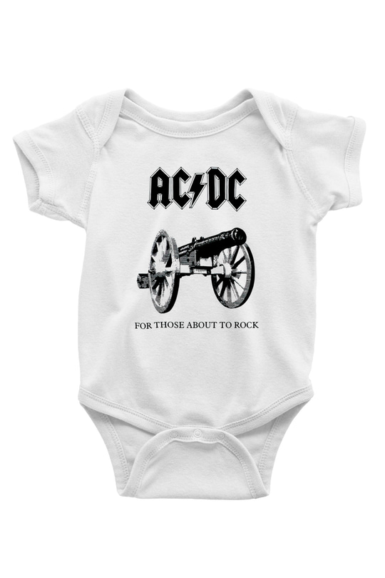 AC DC For Those About To Rock Baskılı Beyaz Unisex Bebek Body - Zıbın
