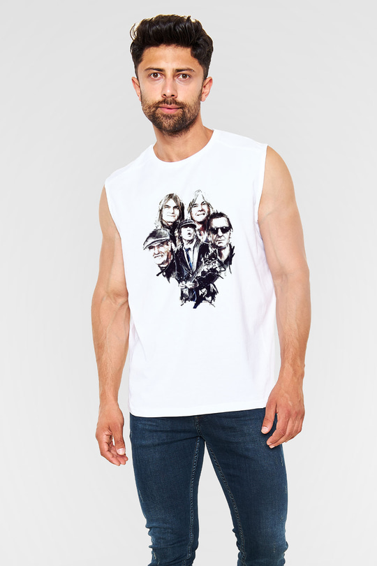 AC DC Group Beyaz Unisex Kolsuz Tişört