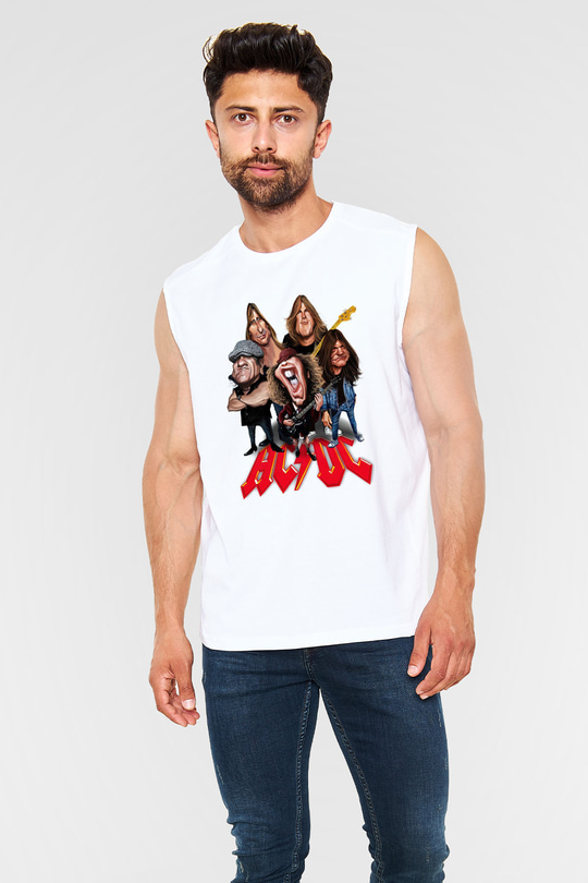 AC DC Group Beyaz Unisex Kolsuz Tişört