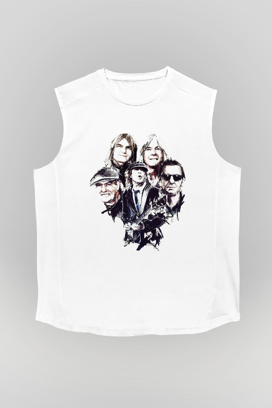 AC DC Group Beyaz Unisex Kolsuz Tişört