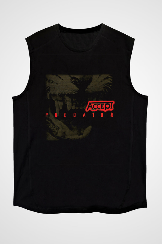 Accept Baskılı Unisex Siyah Kolsuz Tişört