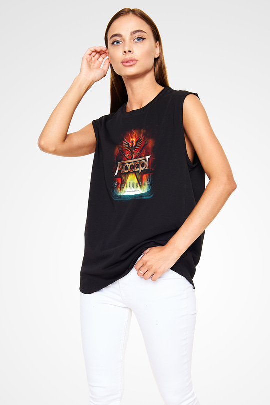 Accept Siyah Unisex Kolsuz Tişört