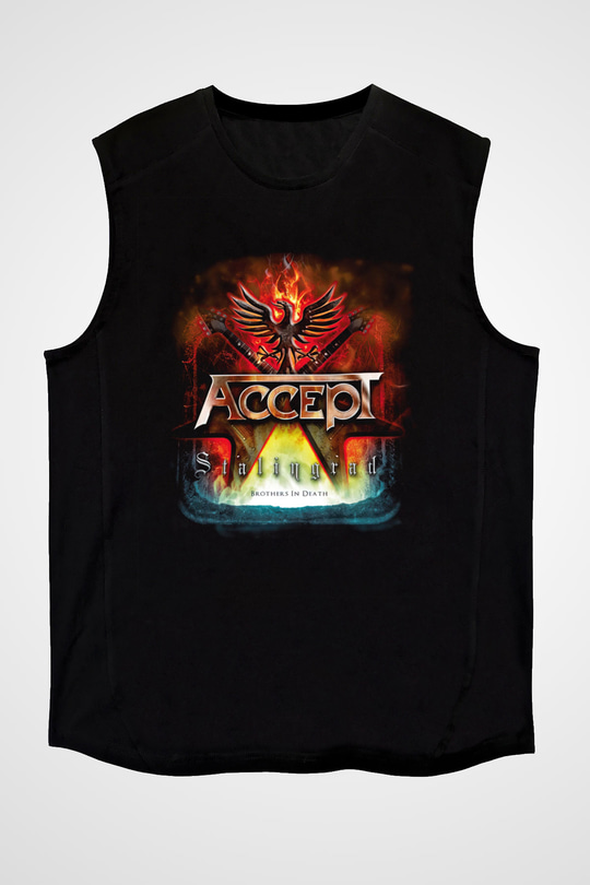 Accept Siyah Unisex Kolsuz Tişört