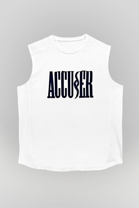 Accuser Baskılı Unisex Beyaz Kolsuz Tişört