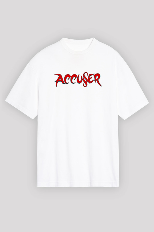 Accuser Baskılı Unisex Beyaz Oversize Tişört