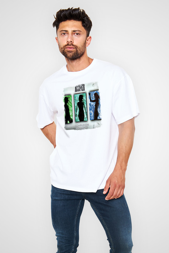 Accuser Baskılı Unisex Beyaz Oversize Tişört