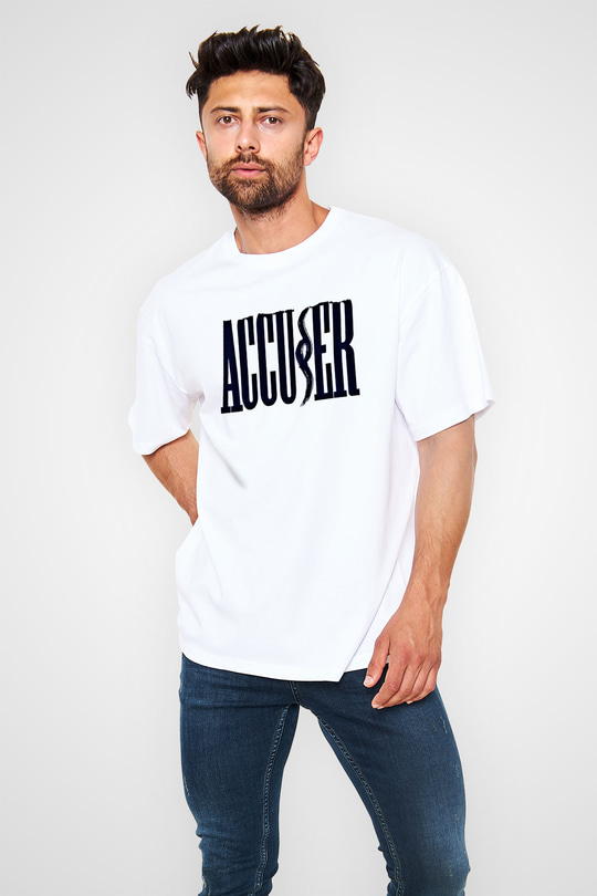Accuser Baskılı Unisex Beyaz Oversize Tişört