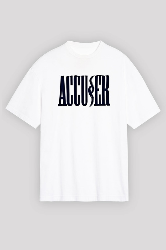 Accuser Baskılı Unisex Beyaz Oversize Tişört
