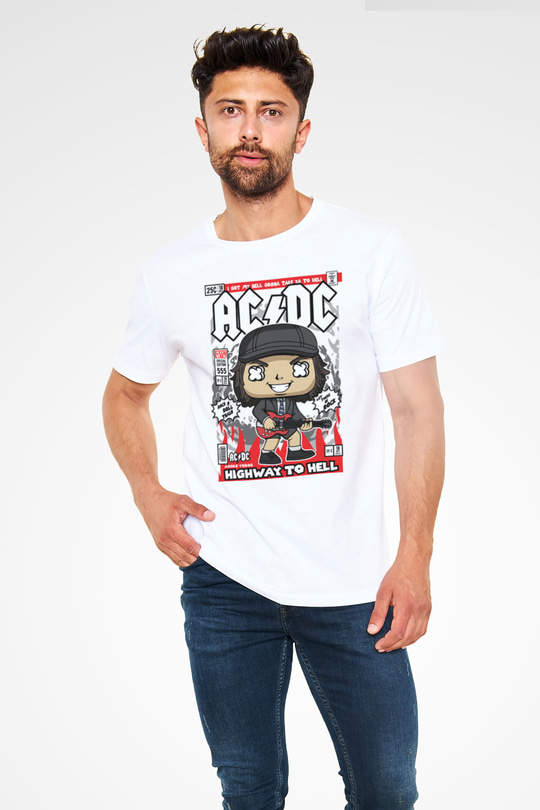 ACDC Baskılı Unisex Beyaz Tişört