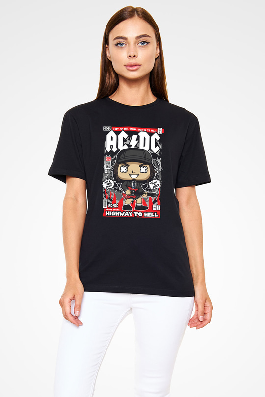 ACDC Baskılı Unisex Siyah Tişört