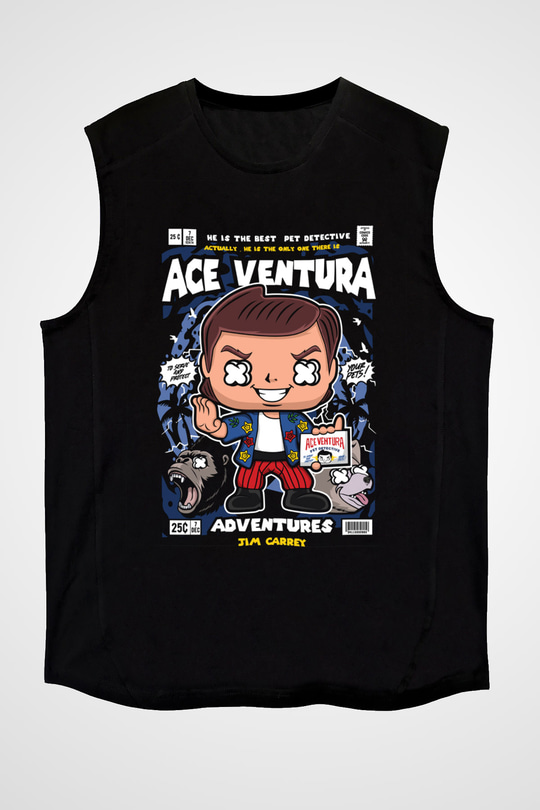 Ace Ventura Baskılı Unisex Siyah Kolsuz Tişört