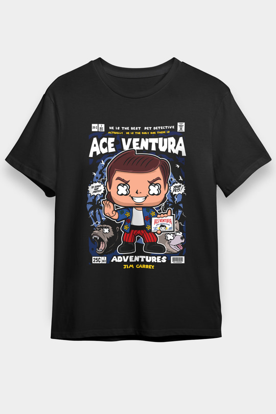 Ace Ventura Baskılı Unisex Siyah Tişört