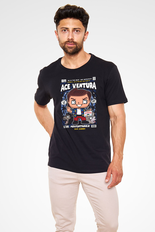 Ace Ventura Baskılı Unisex Siyah Tişört