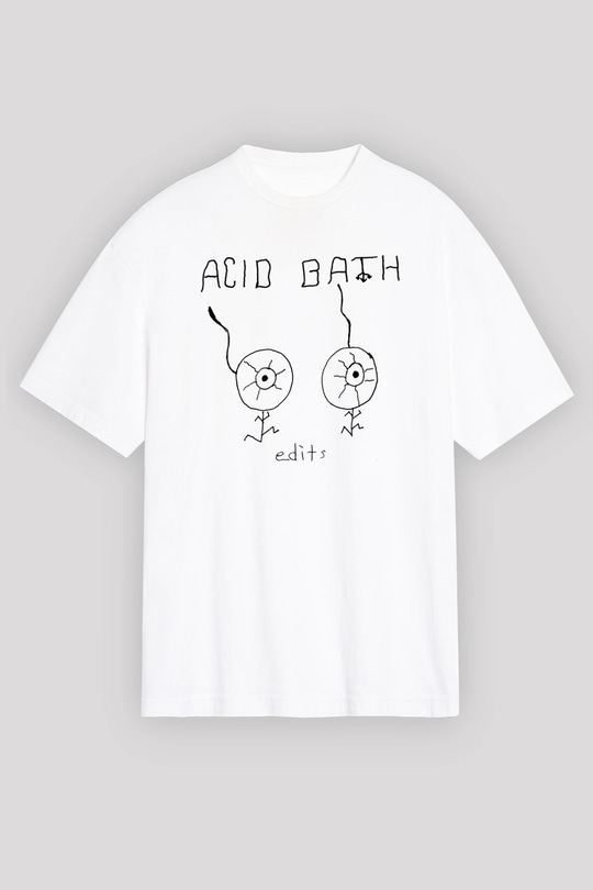 Acid Bath Baskılı Beyaz Unisex Oversize Tişört - Tshirt