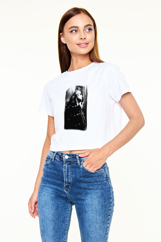 Adele Beyaz Croptop Tişört