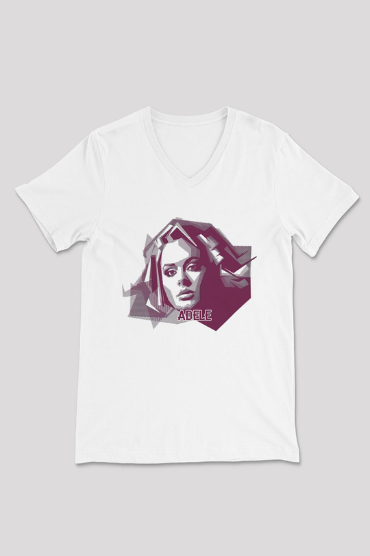 Adele Beyaz Unisex V Yaka Tişört