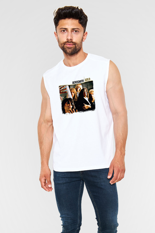Aerosmith Baskılı Unisex Beyaz Kolsuz Tişört