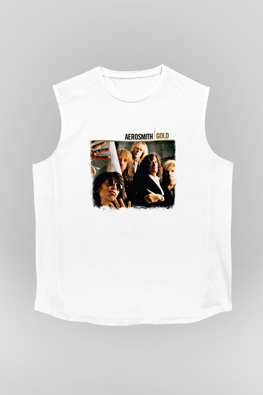 Aerosmith Baskılı Unisex Beyaz Kolsuz Tişört