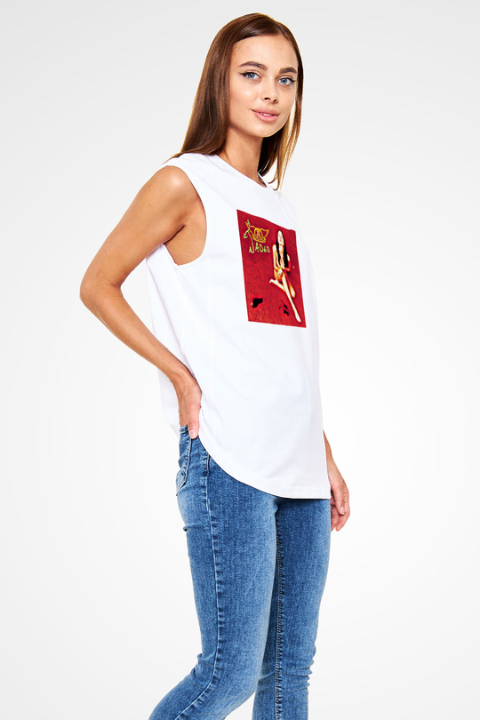 Aerosmith Baskılı Unisex Beyaz Kolsuz Tişört