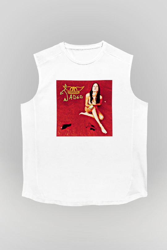 Aerosmith Baskılı Unisex Beyaz Kolsuz Tişört