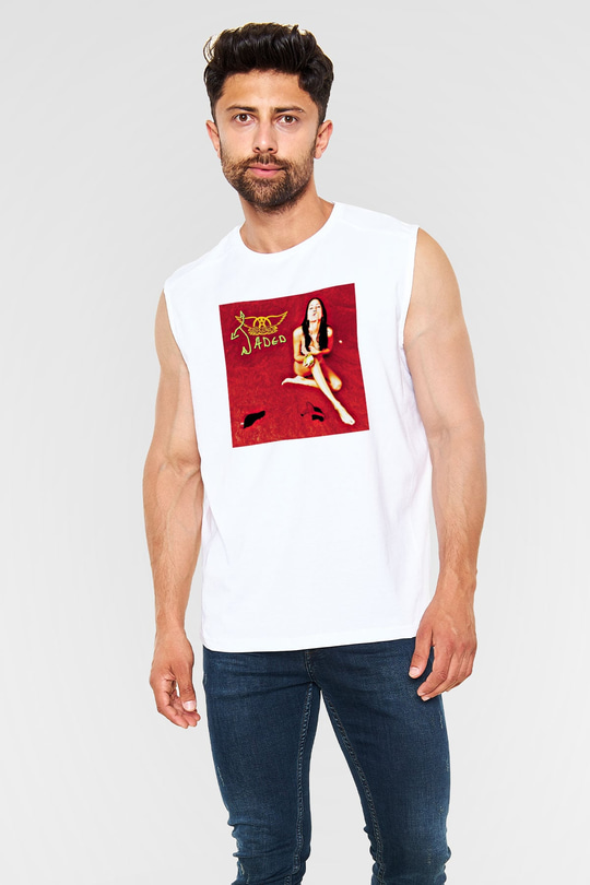 Aerosmith Baskılı Unisex Beyaz Kolsuz Tişört