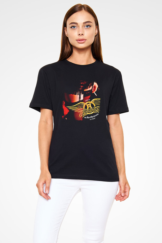 Aerosmith Baskılı Unisex Siyah Tişört