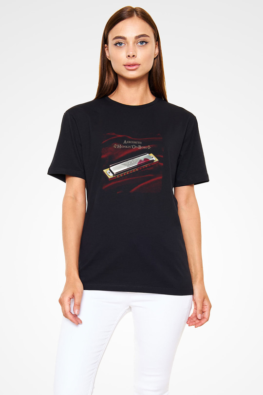 Aerosmith Baskılı Unisex Siyah Tişört