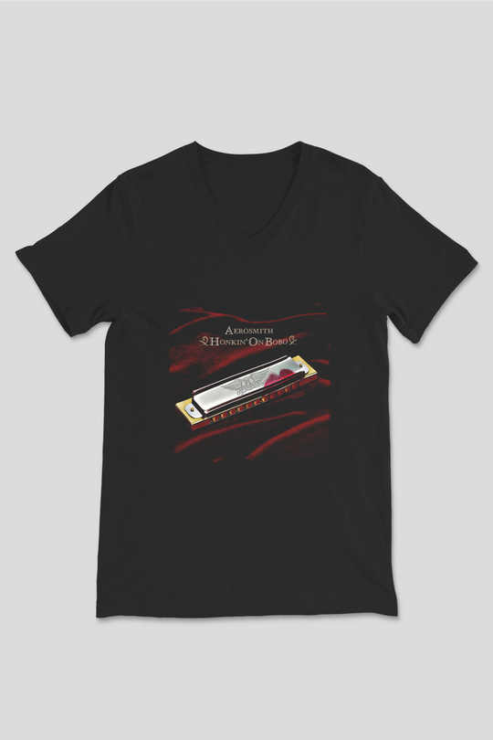 Aerosmith Baskılı Unisex Siyah V Yaka Tişört
