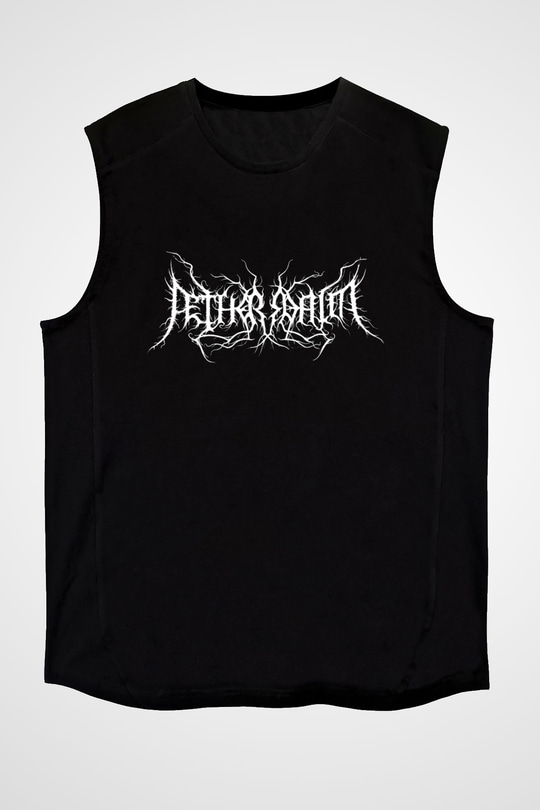 Aether Realm Baskılı Unisex Siyah Kolsuz Tişört - Tshirt