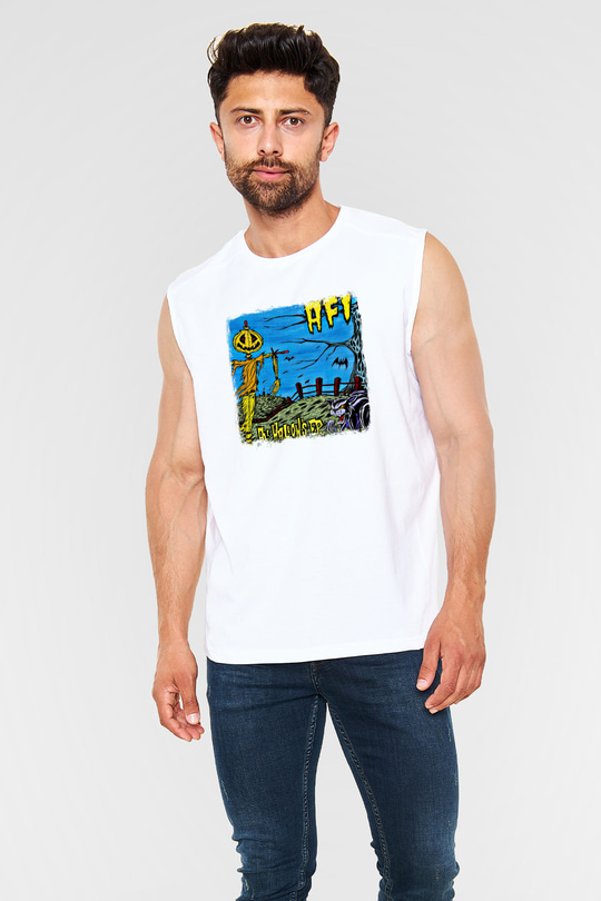 Afi Baskılı Unisex Beyaz Kolsuz Tişört