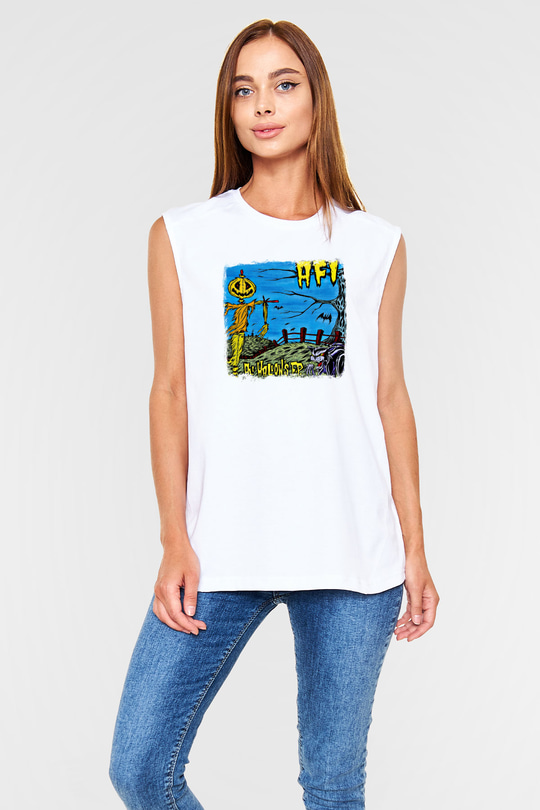 Afi Baskılı Unisex Beyaz Kolsuz Tişört