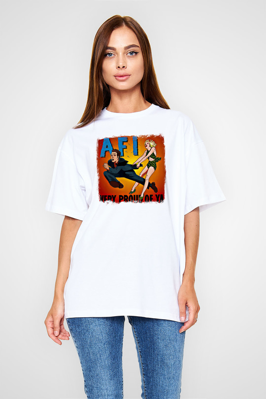Afi Baskılı Unisex Beyaz Oversize Tişört