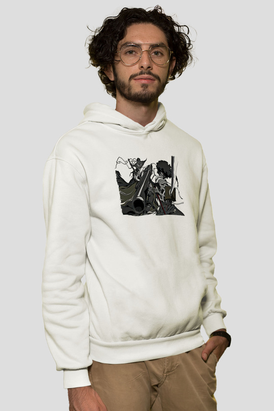 Afro Samurai Baskılı Beyaz Unisex Hoodie