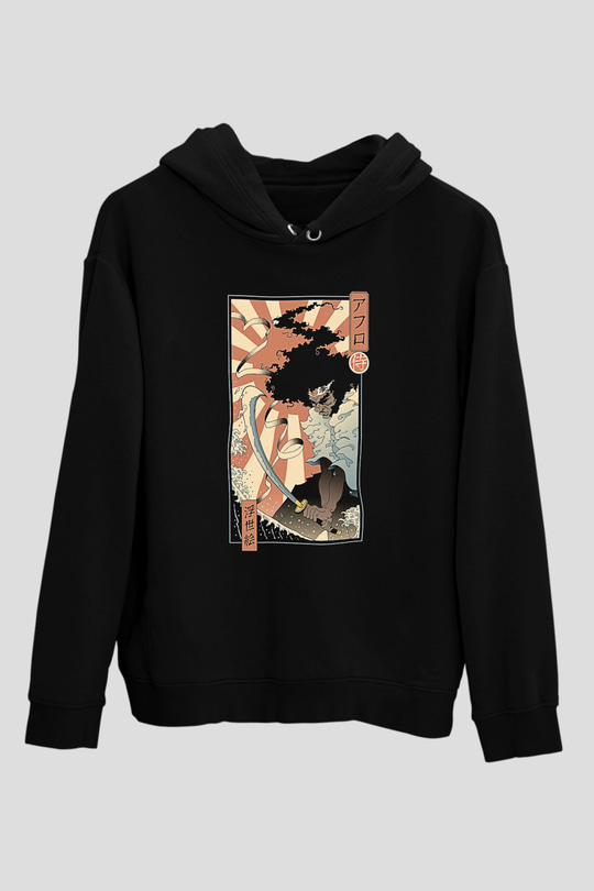Afro Samurai Baskılı Unisex Siyah Hoodie