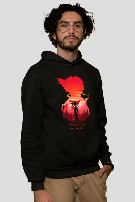 Afro Samurai Baskılı Unisex Siyah Hoodie