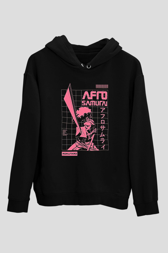 Afro Samurai Baskılı Unisex Siyah Hoodie