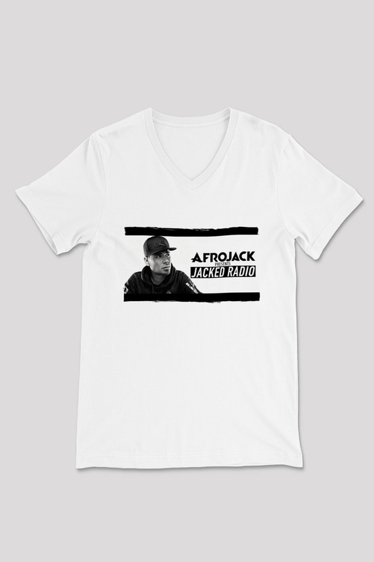 Afrojack Beyaz Unisex V Yaka Tişört
