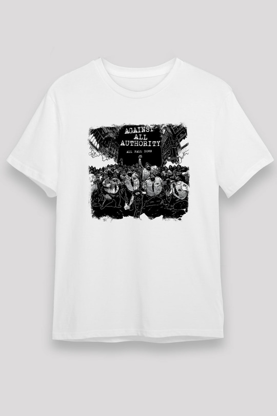Against All Authority Baskılı Unisex Beyaz Tişört