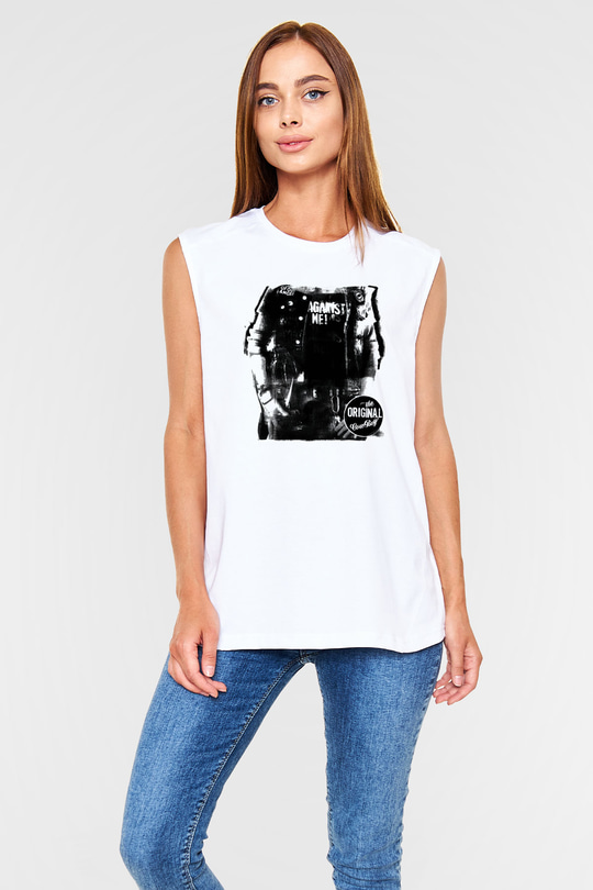 Against Me Beyaz Unisex Kolsuz Tişört