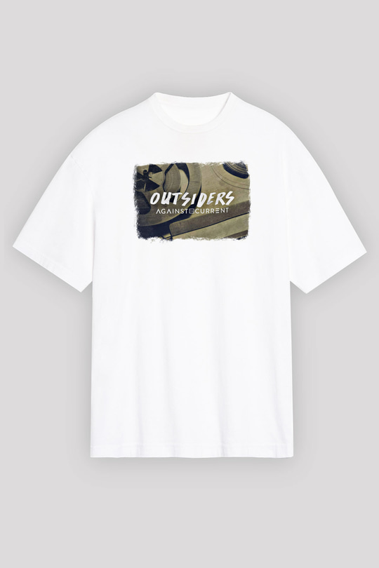 Against The Current Baskılı Unisex Beyaz Oversize Tişört