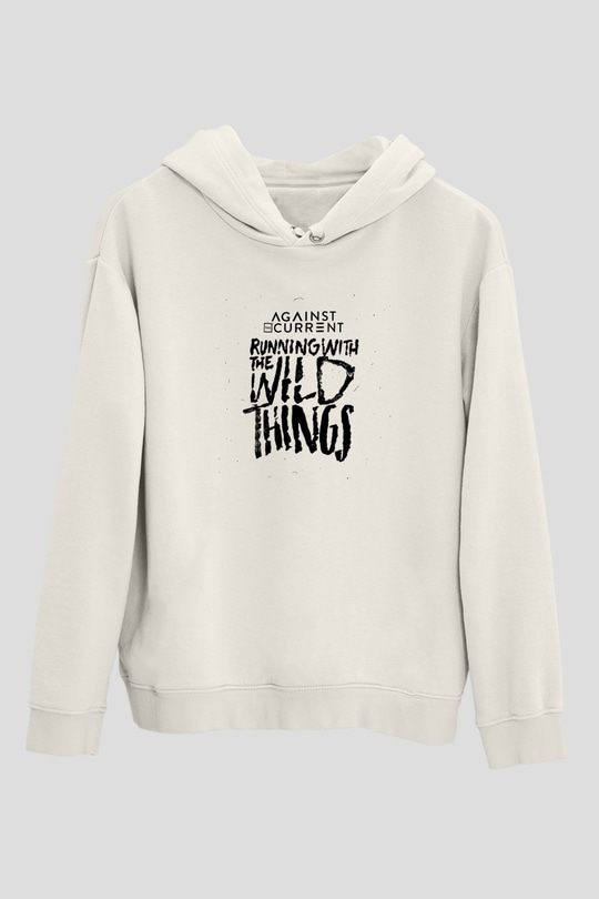 Against The Current Baskılı Unisex Beyaz Hoodie