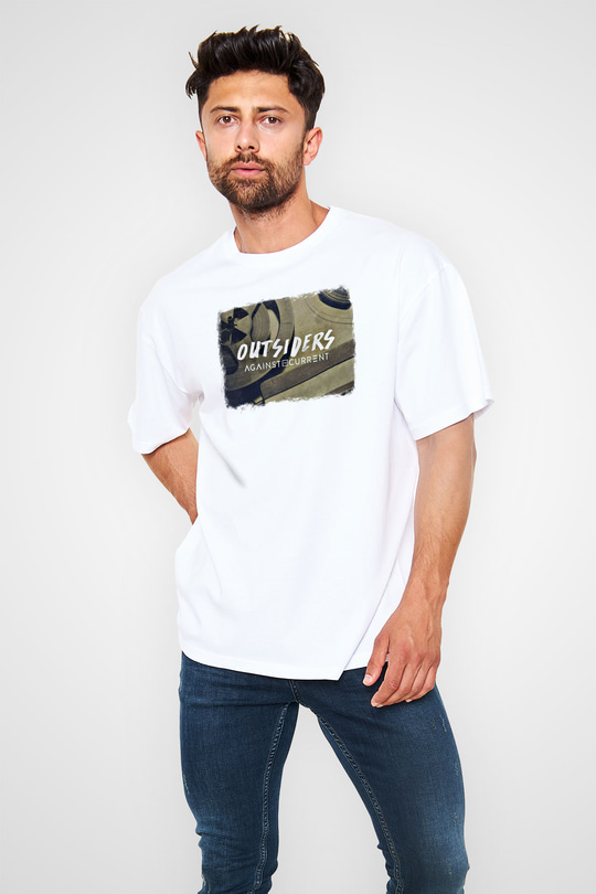 Against The Current Baskılı Unisex Beyaz Oversize Tişört